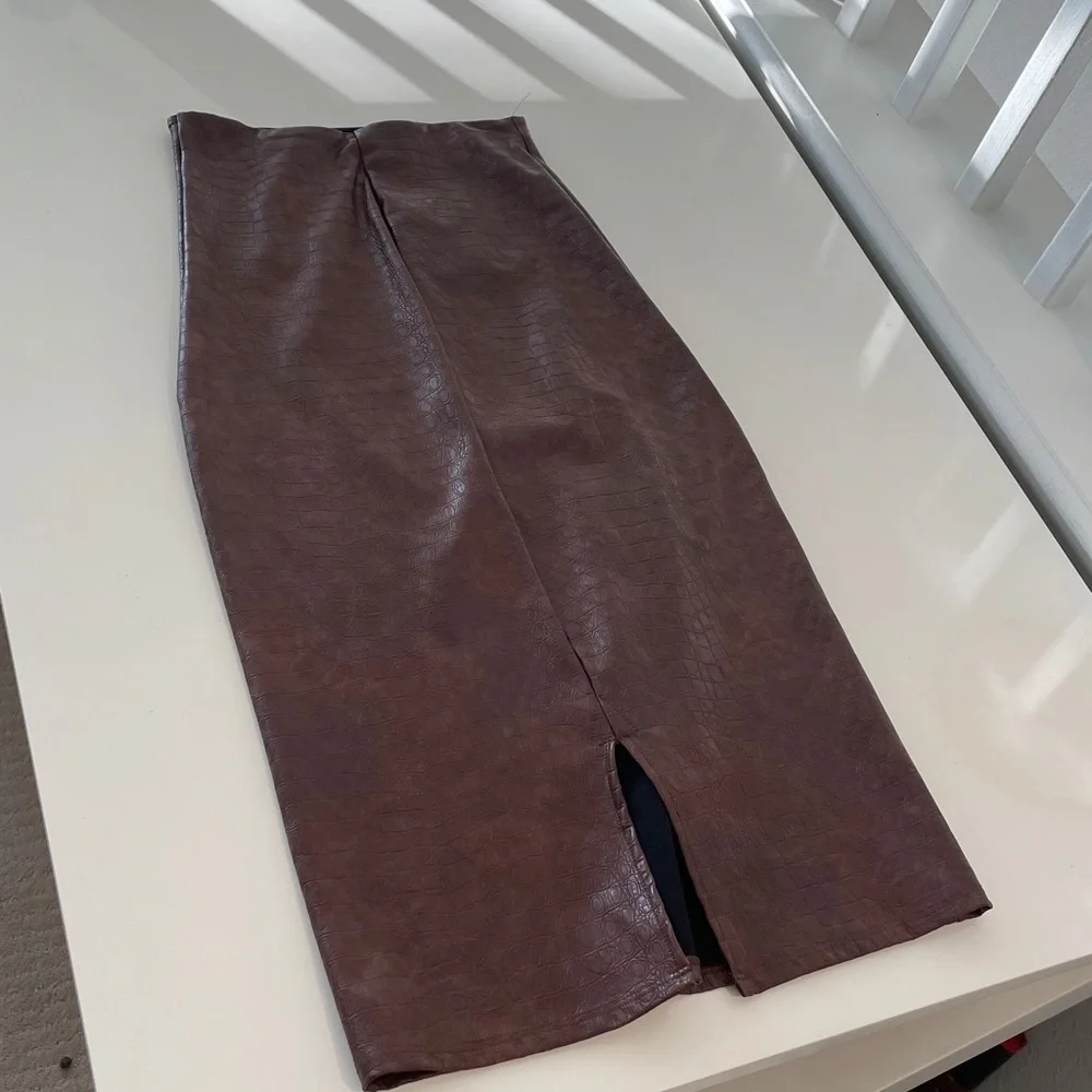 Commando Brown Snake Print faux leather Pencil skirt size Small